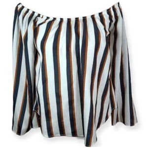 RUE 21 NAVY, COPPER, & WHITE OFF-THE-SHOULDER BLOUSE SZ.M EUC.